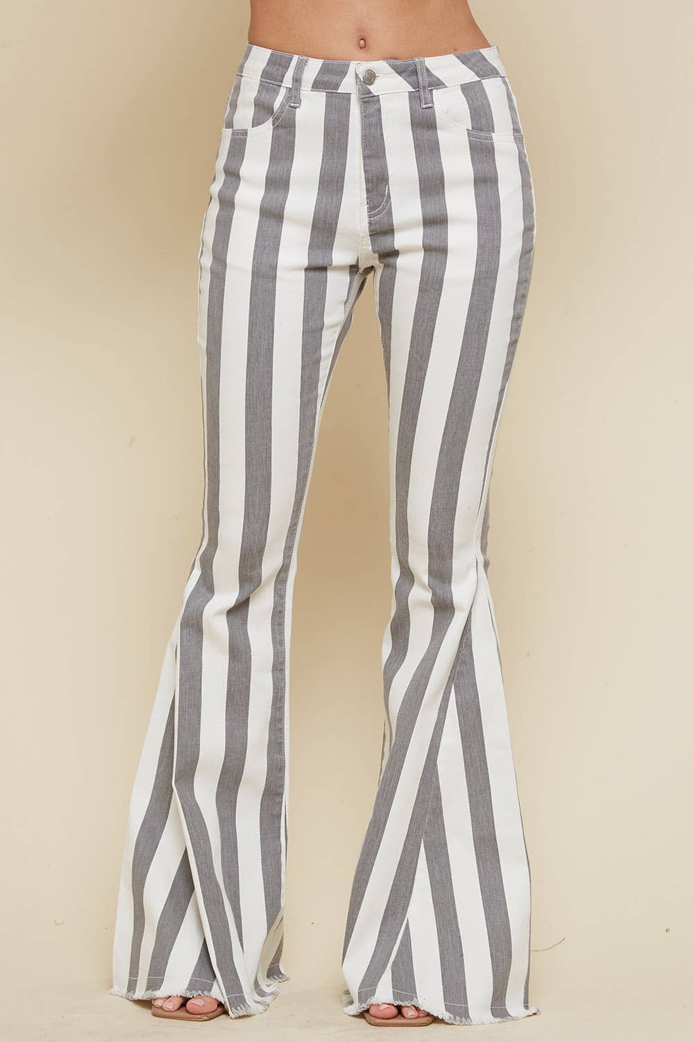 Western Charcoal Stripe Bell Bottom Jeans