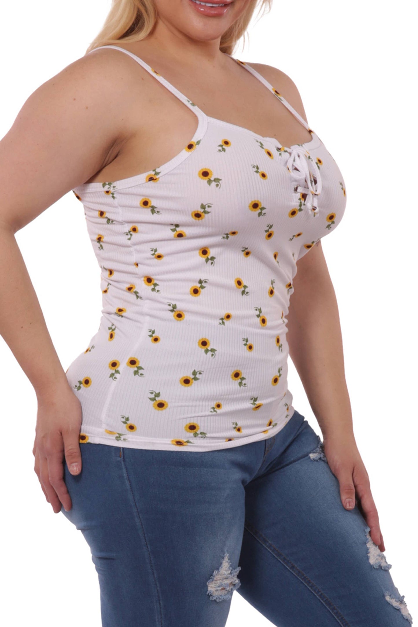 Plus Size Lace-Up Tank Tops white