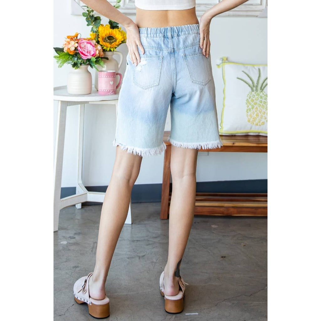 Elastic Waist Denim Sweat Shorts