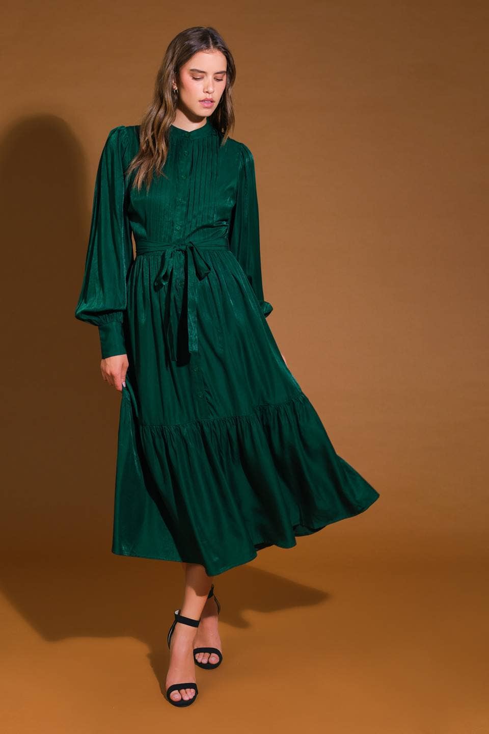 Emerald Grace Woven Midi Dress