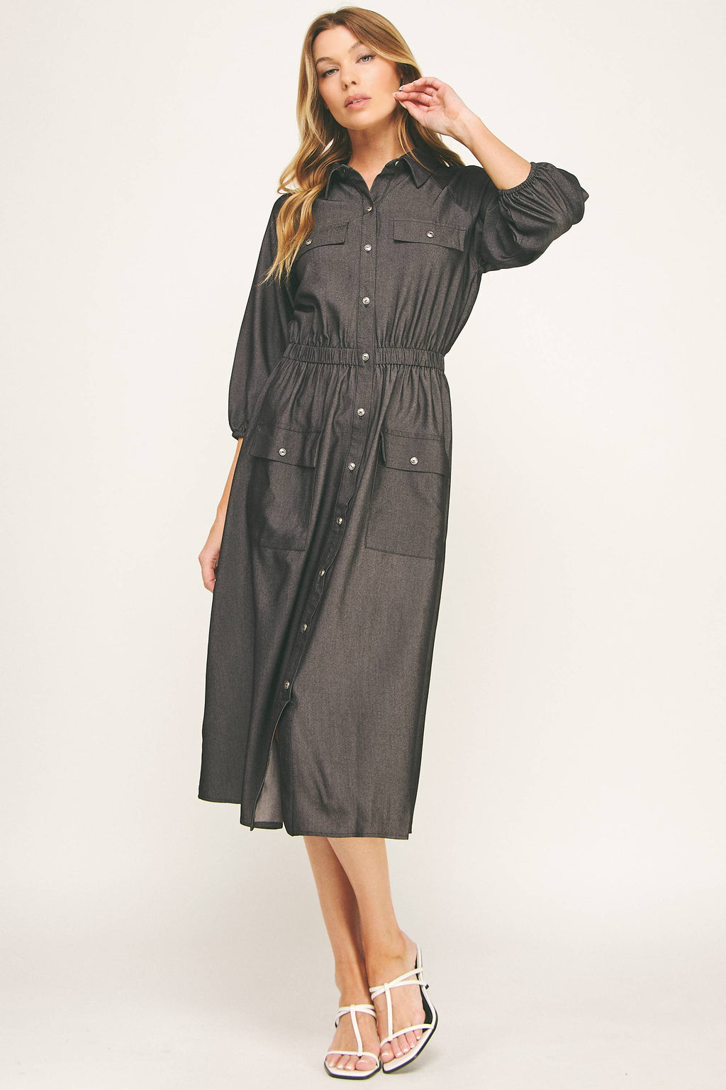 Chloe Chambray Button Down Midi Dress