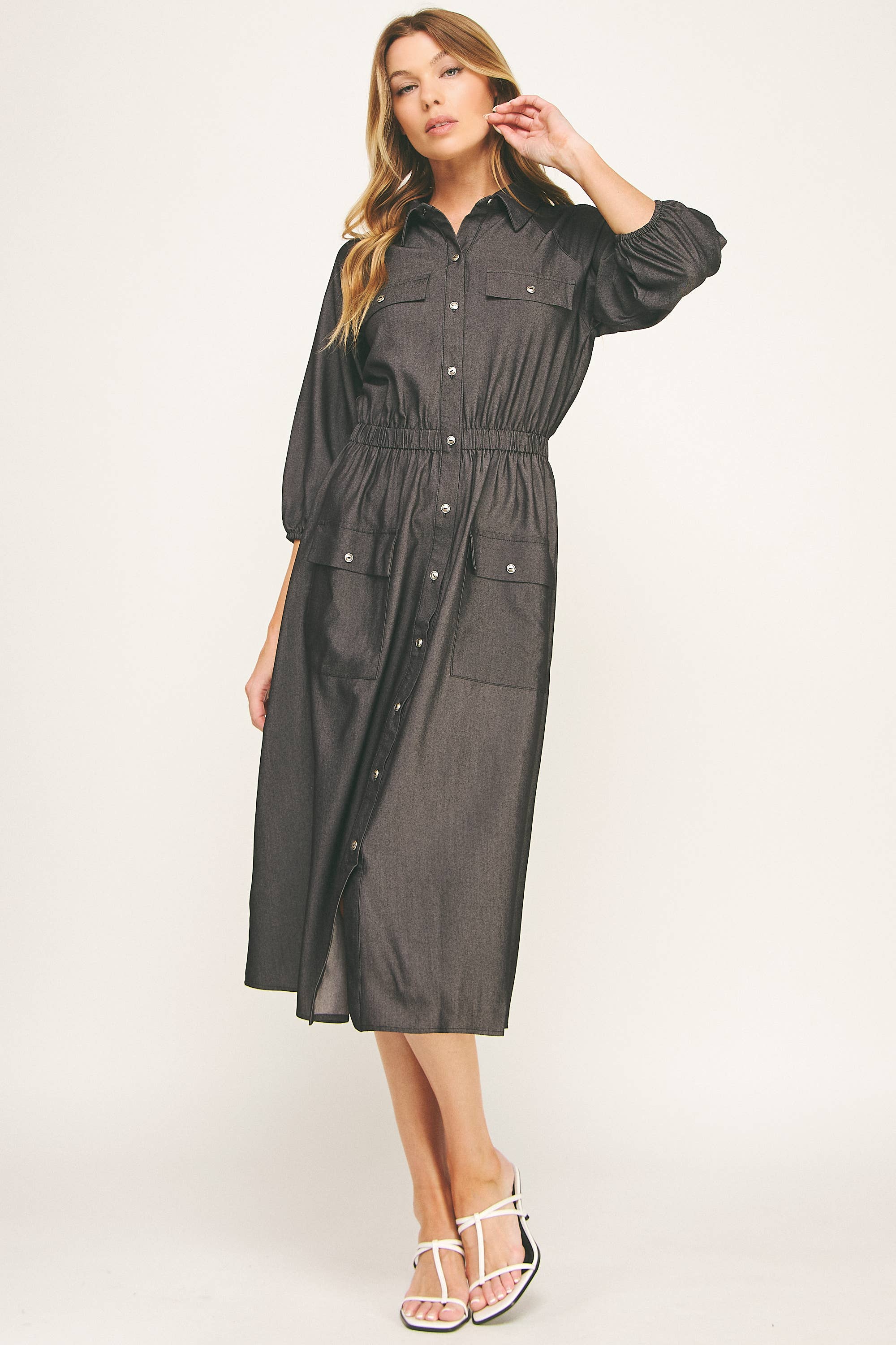 Chloe Chambray Button Down Midi Dress
