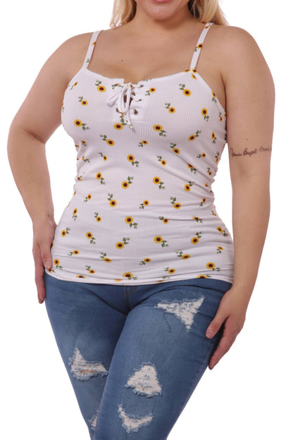 Plus Size Lace-Up Tank Tops white