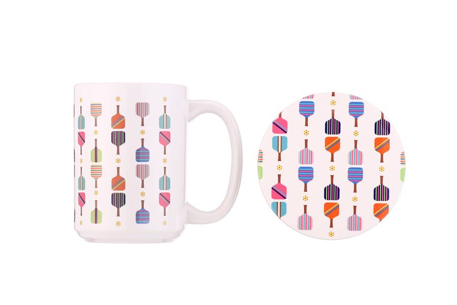 Pickle Ball Coffee Mug and Coaster Set