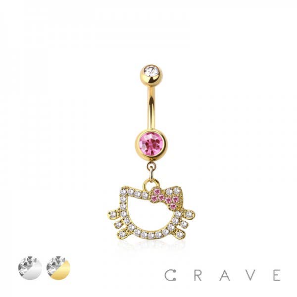 CZ Cat Dangle Belly Button Navel Ring 
