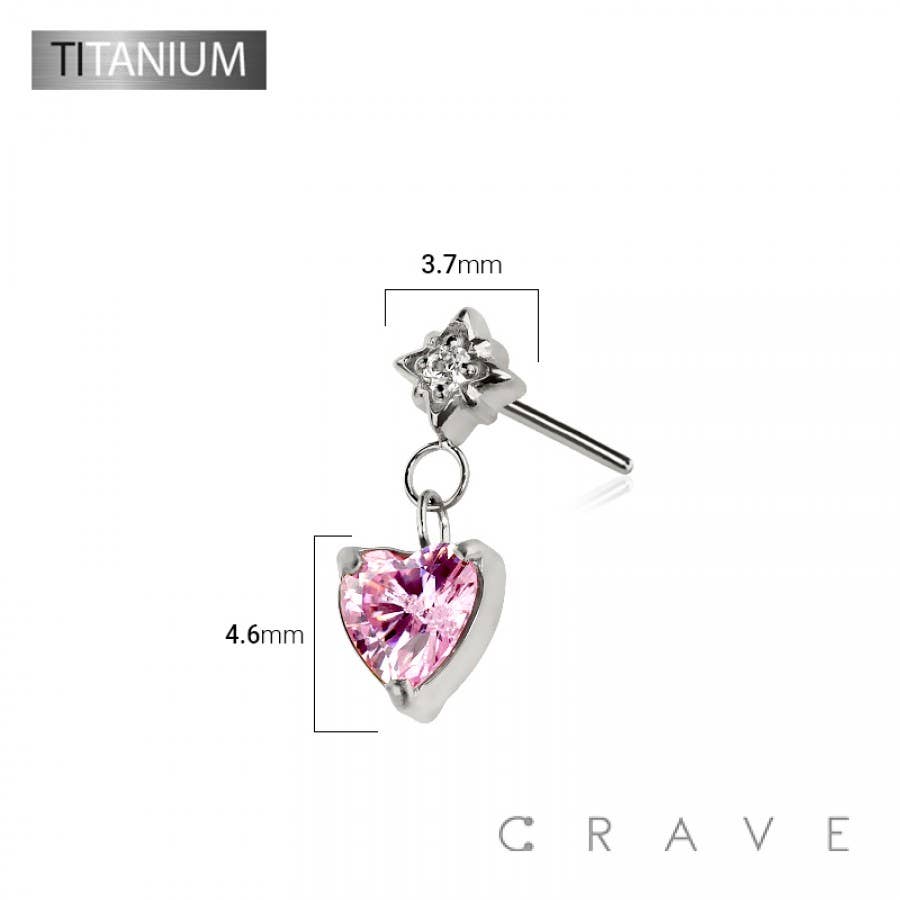 IMPLANT GRADE TITANIUM THREADLESS PUSH IN STARBURST CZ HEART: TITANIUM