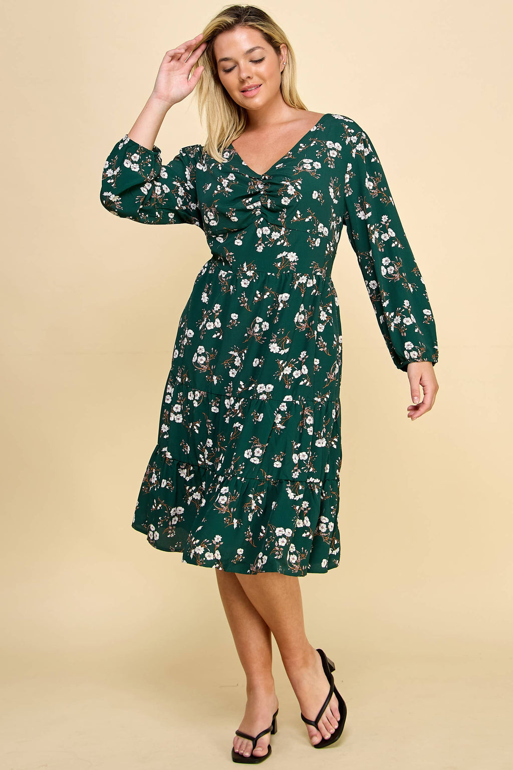 Plus Size Ruffled Floral Midi Dress.