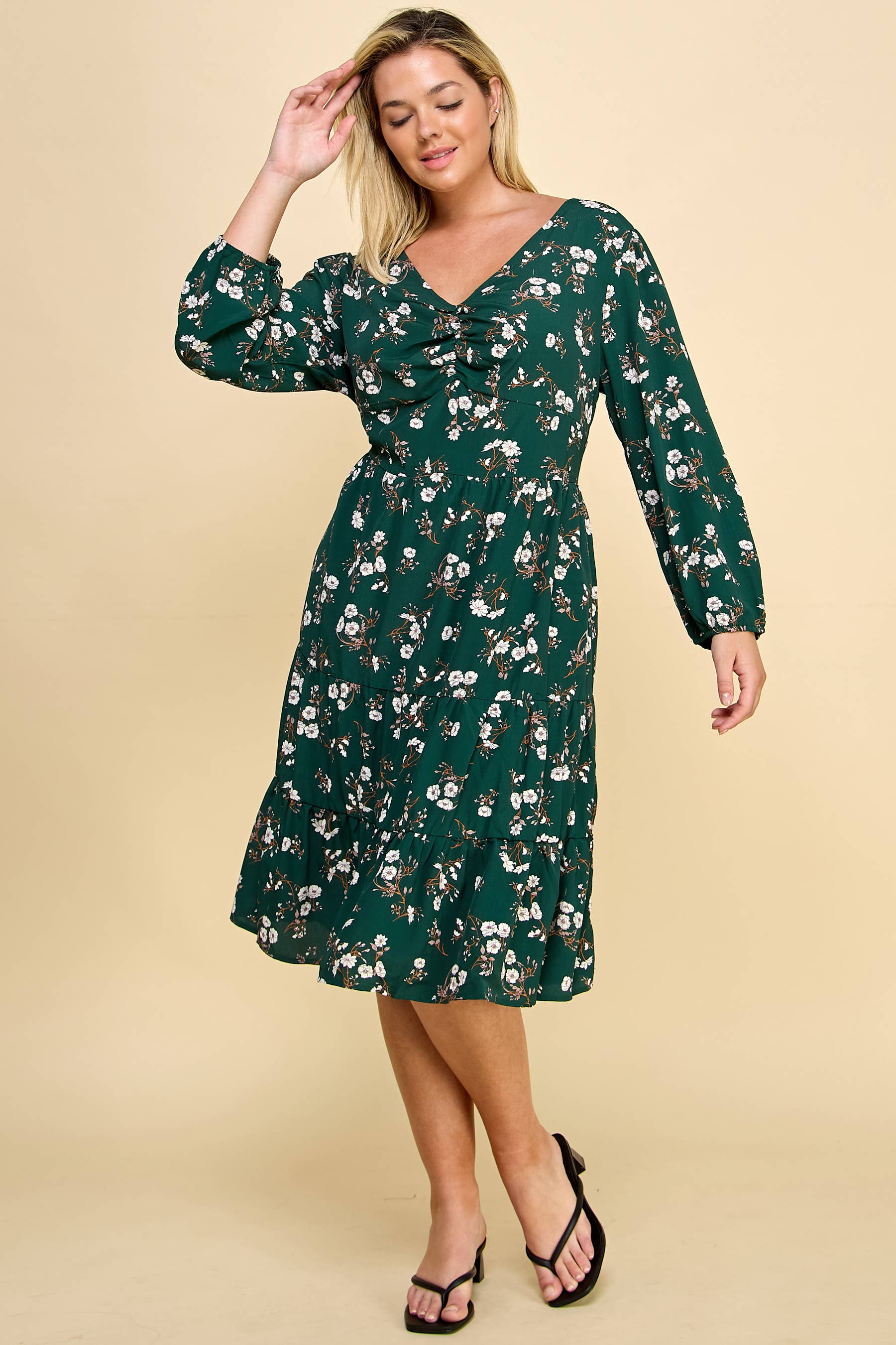 Plus Size Ruffled Floral Midi Dress.