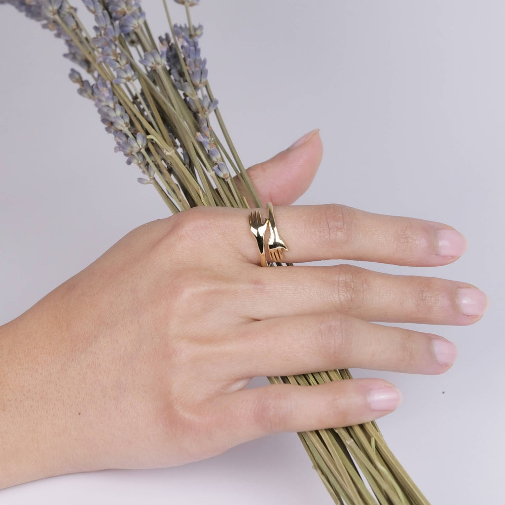 Brass Hugging Hands Ring