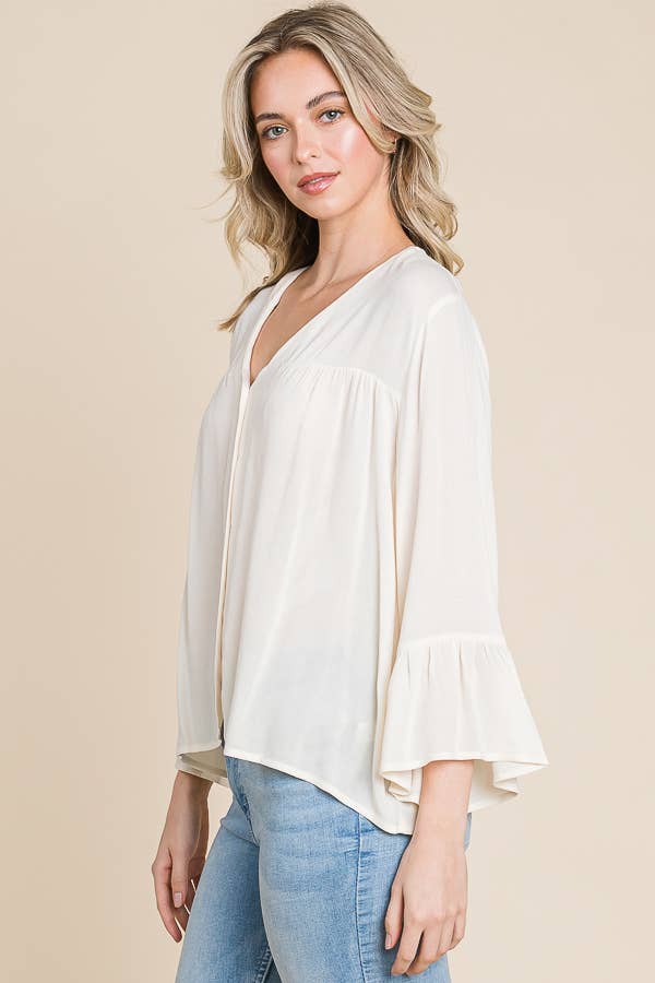 Button Down Ruched Detail Boxy Top.