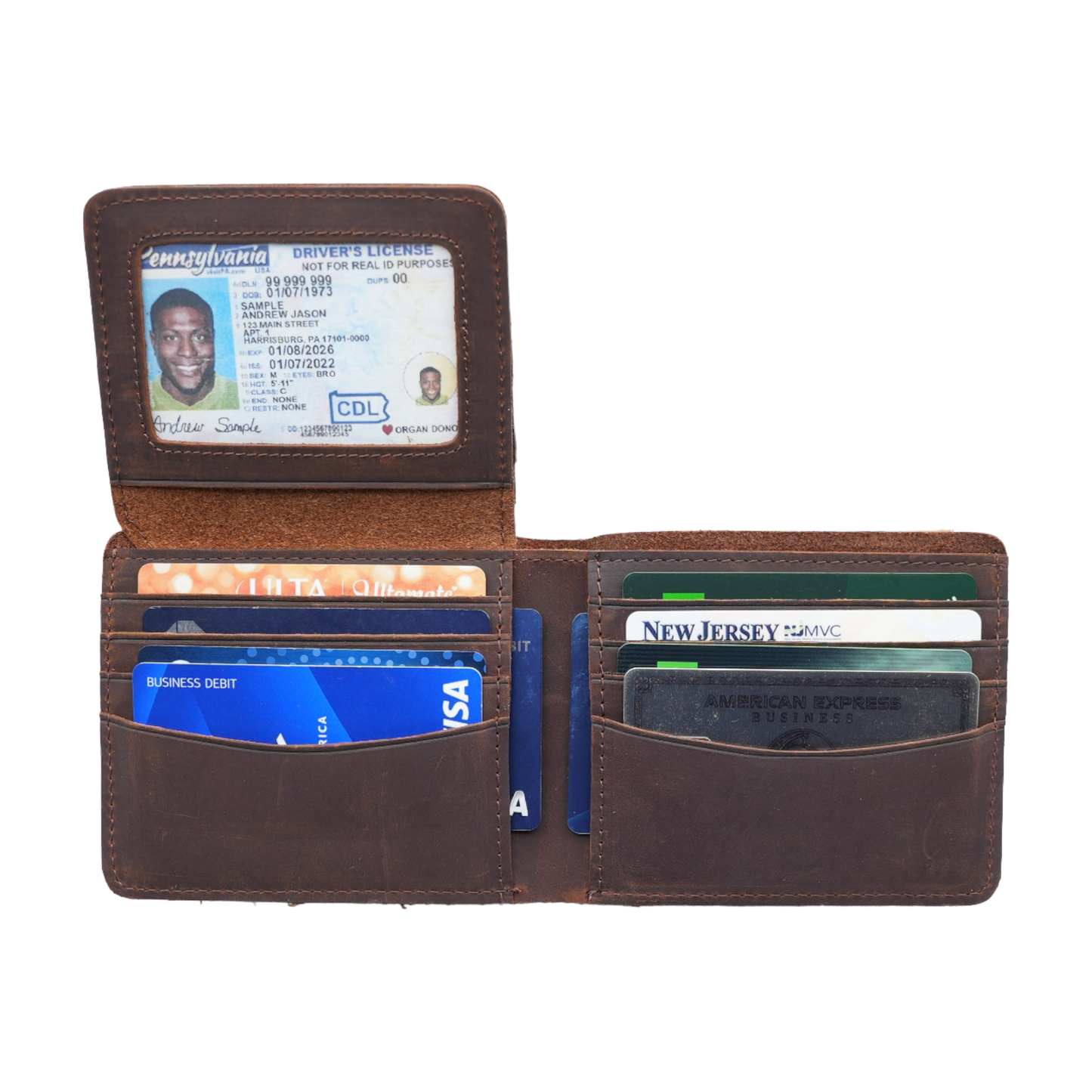 Genuine Leather Wallet for Men w/Flap out ID Window.