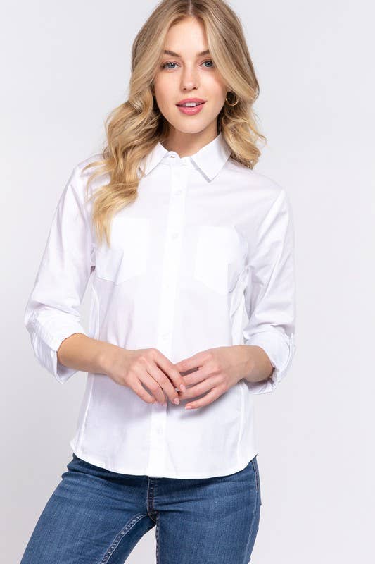 Long Sleeve Button Down Stretch Poplin Shirt
