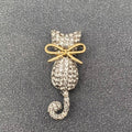 Jeweled Cat & Bow Brooch