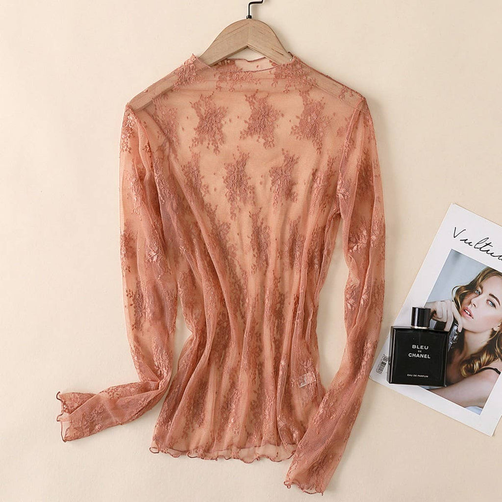 Sexy Mesh Blouse - Long Sleeve Lace