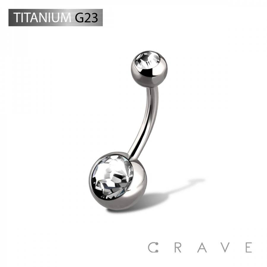 Titanium Navel Ring Clear Gem 