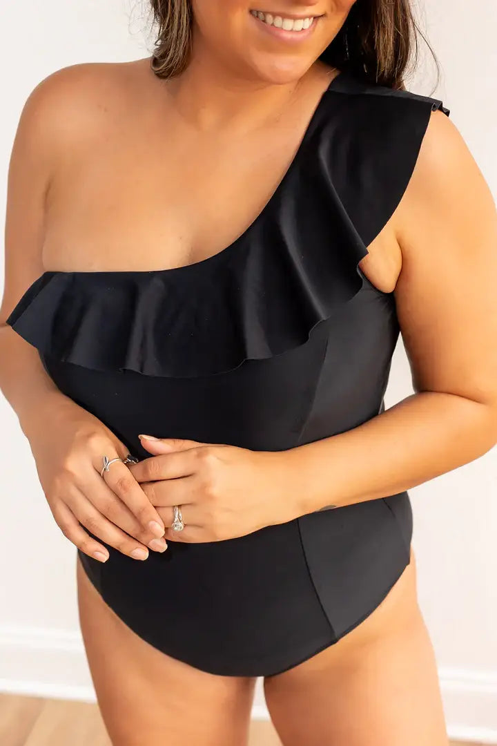The Sophia One Shoulder One Piece w/Ruffle Swimsuit