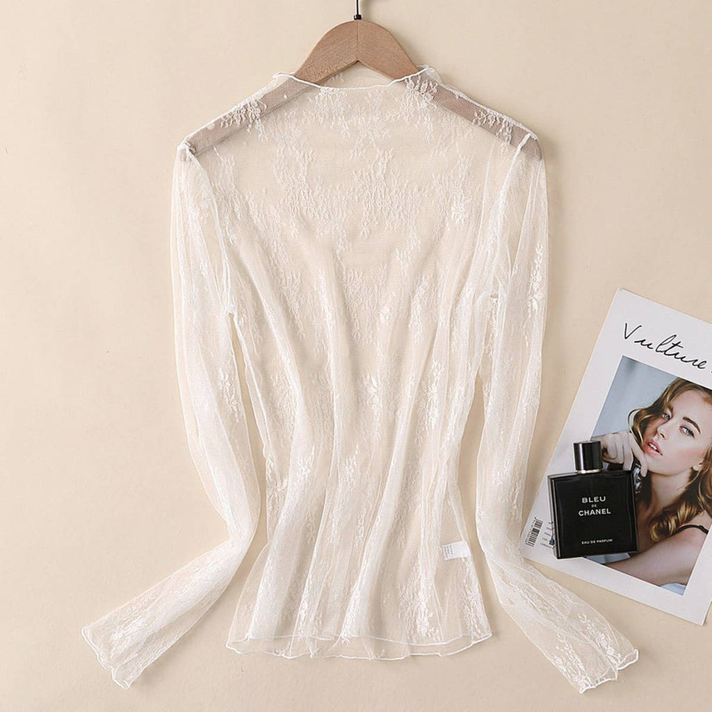 Sexy Mesh Blouse - Long Sleeve Lace