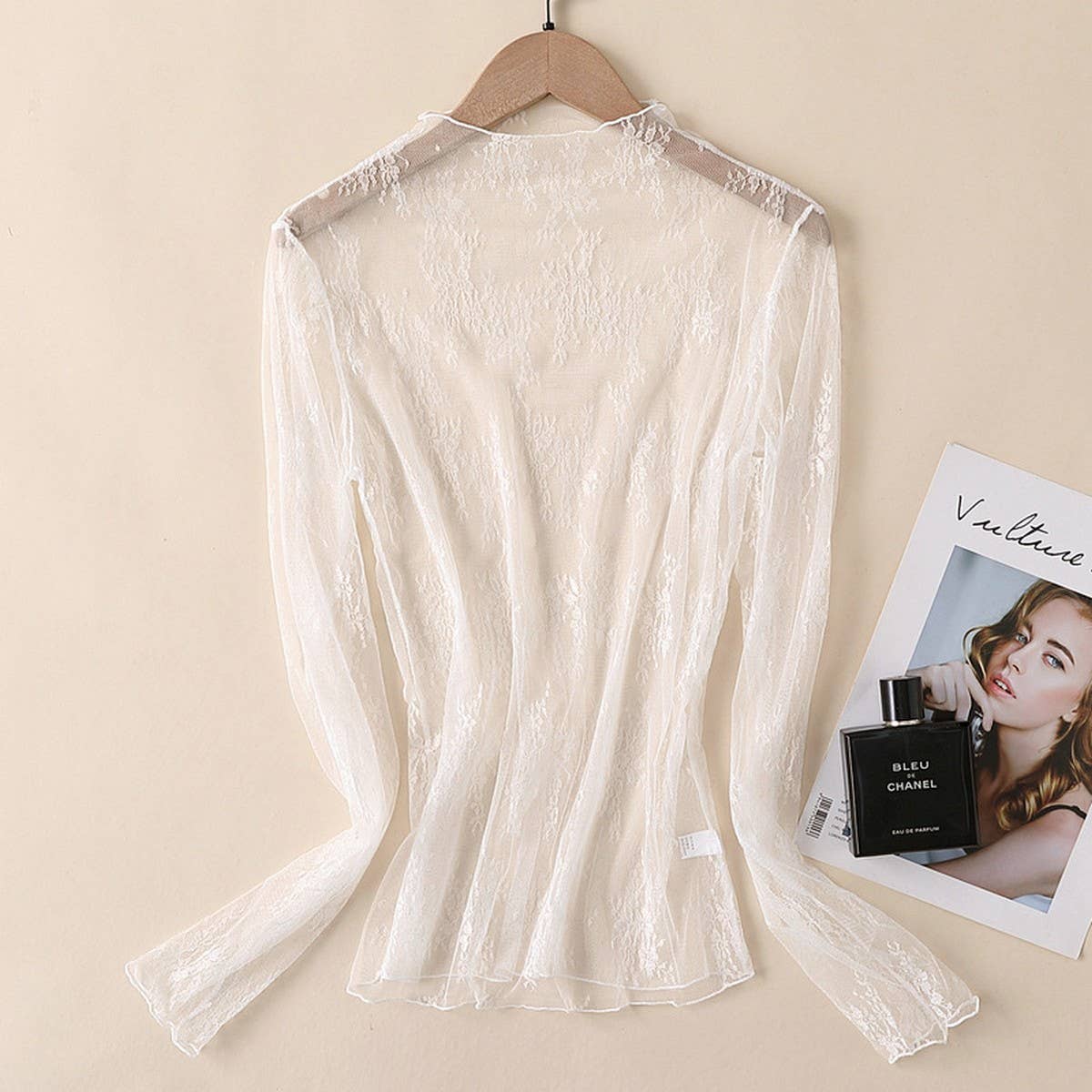 Sexy Mesh Blouse - Long Sleeve Lace