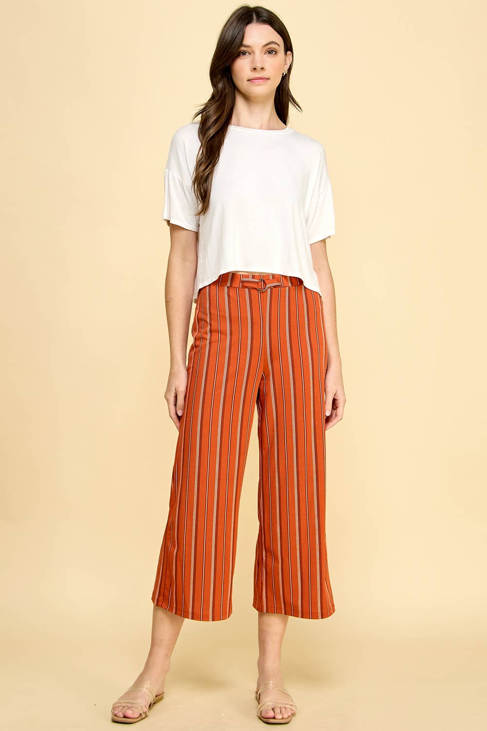 High Waist Cropped Striped Pants
