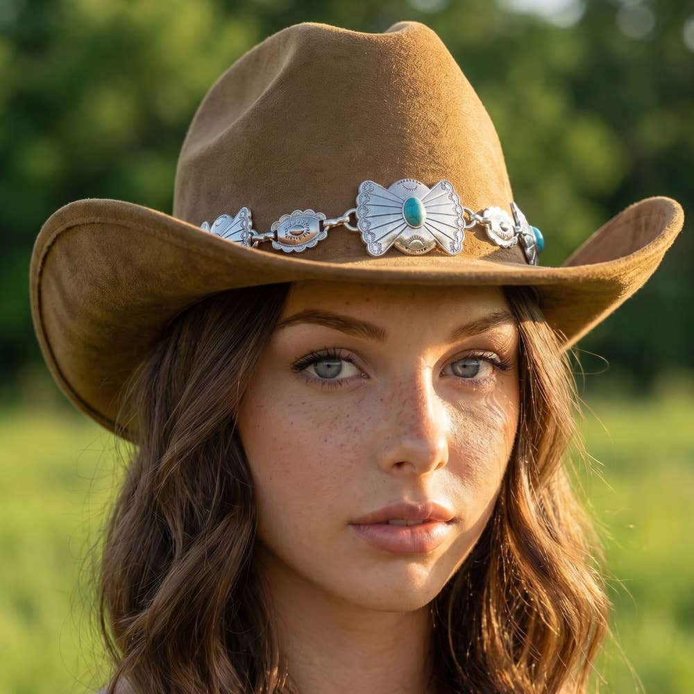 Turquoise Concho Chain Band Western Cowboy Hat