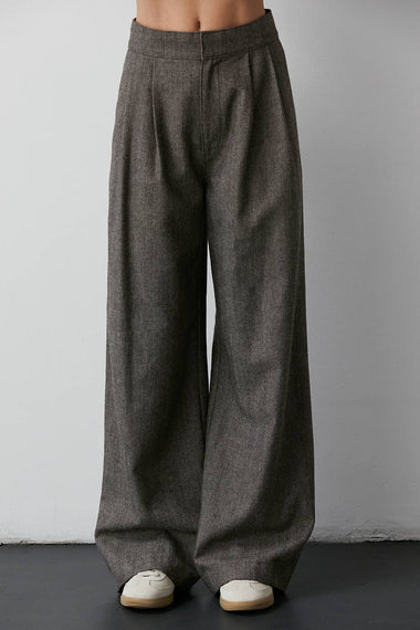 Camila Herringbone Wide-Leg Trouser