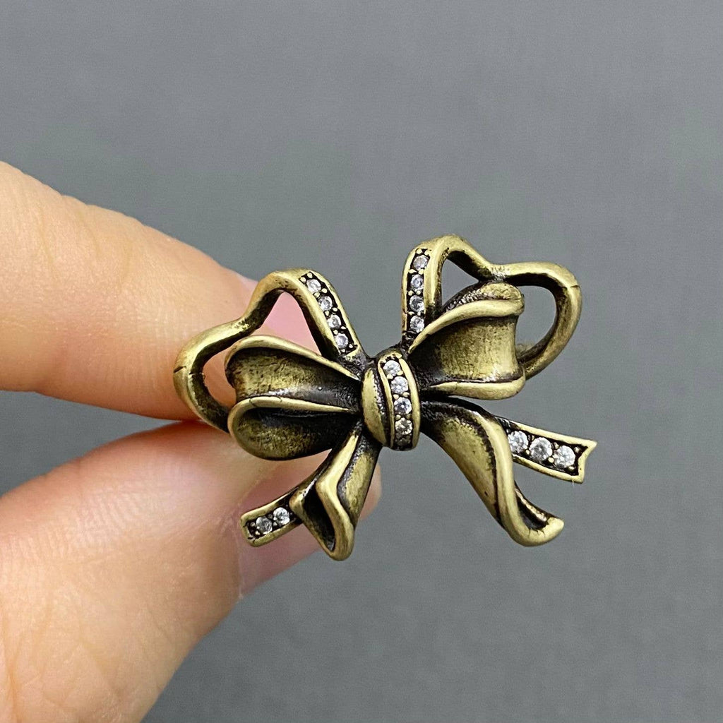 Antique-Inspired Jeweled Bow Adjustable Ring