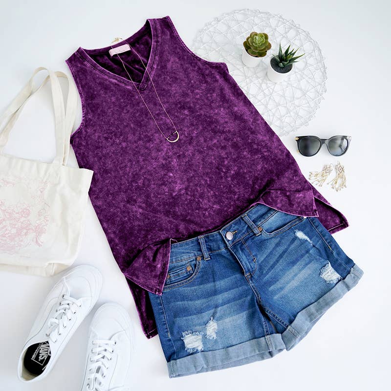 Mineral Wash Tank Top w/ side-slit Plus size