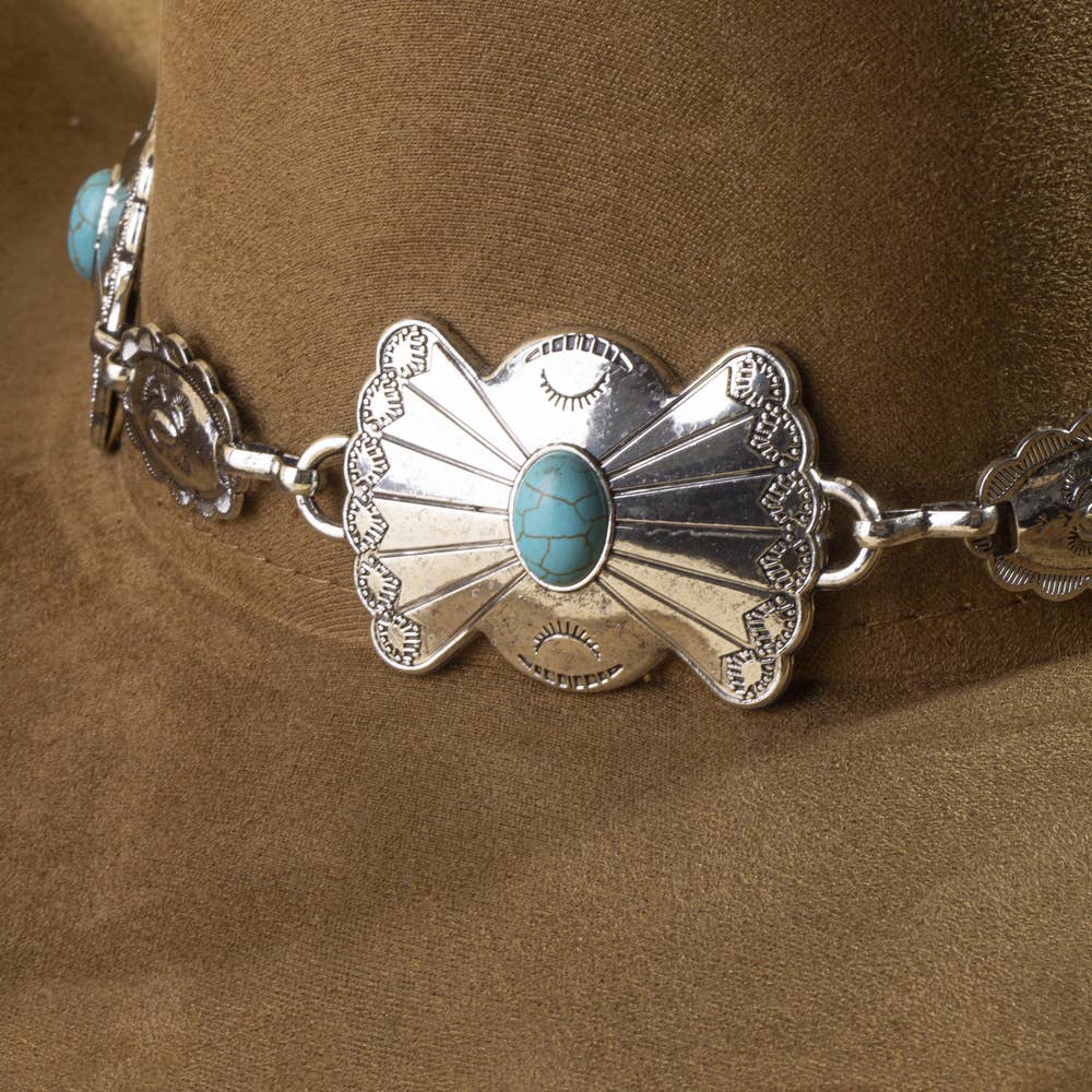 Turquoise Concho Chain Band Western Cowboy Hat