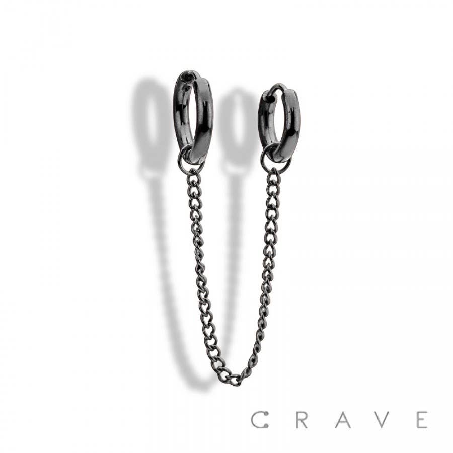 316L STAINLESS STEEL CHAIN-LINKED ROUND HUGGIE/HOOP EARRING: GOLD-10GA (2.5mm)-8MM-10MM