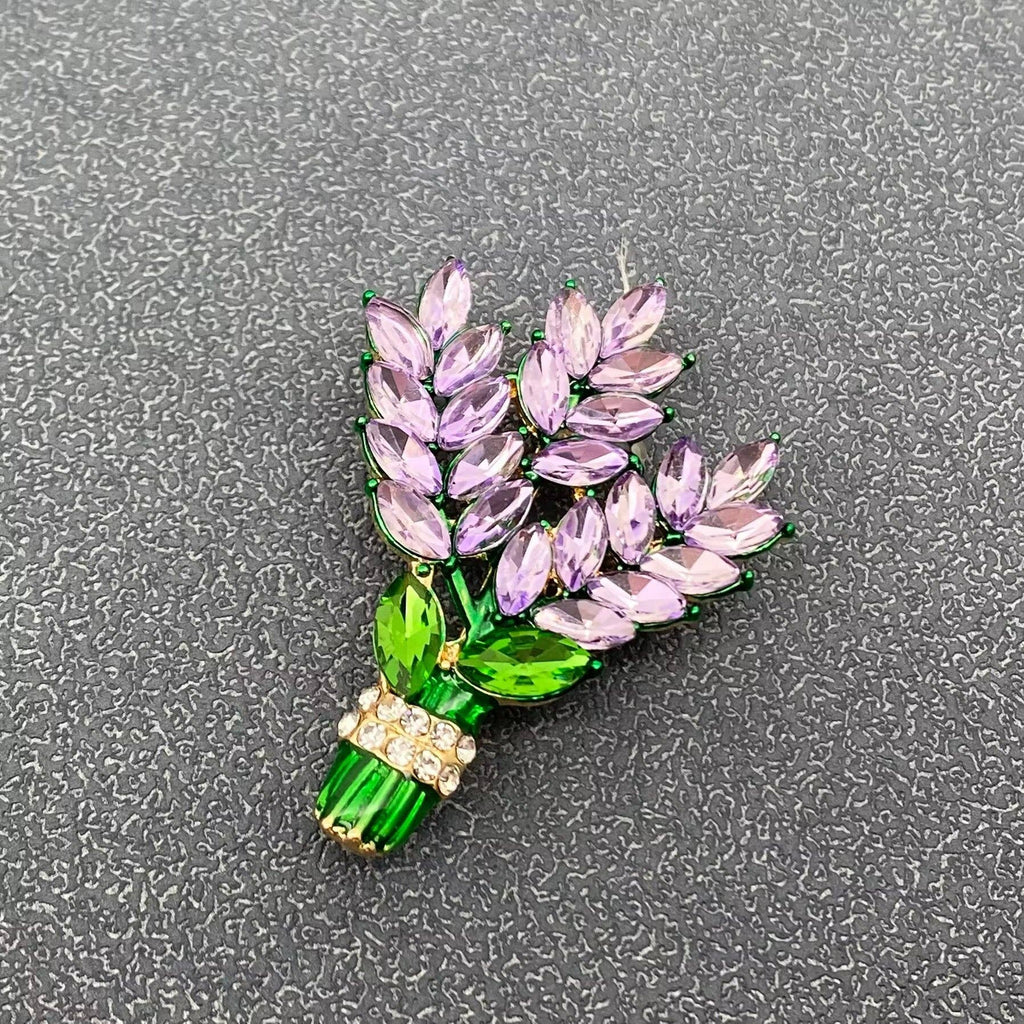 Jeweled Lavender Bouquet Brooch