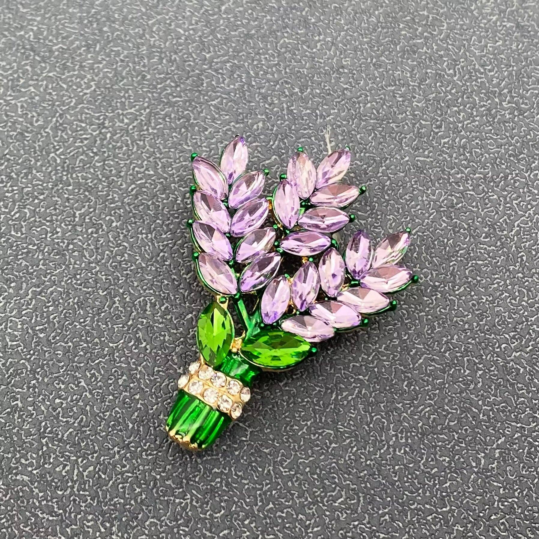 Jeweled Lavender Bouquet Brooch