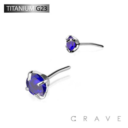 TITANIUM THREADLES PUSH IN CZ PRONG SET TOP PART: 1.5MM||AURORA BOREALIS