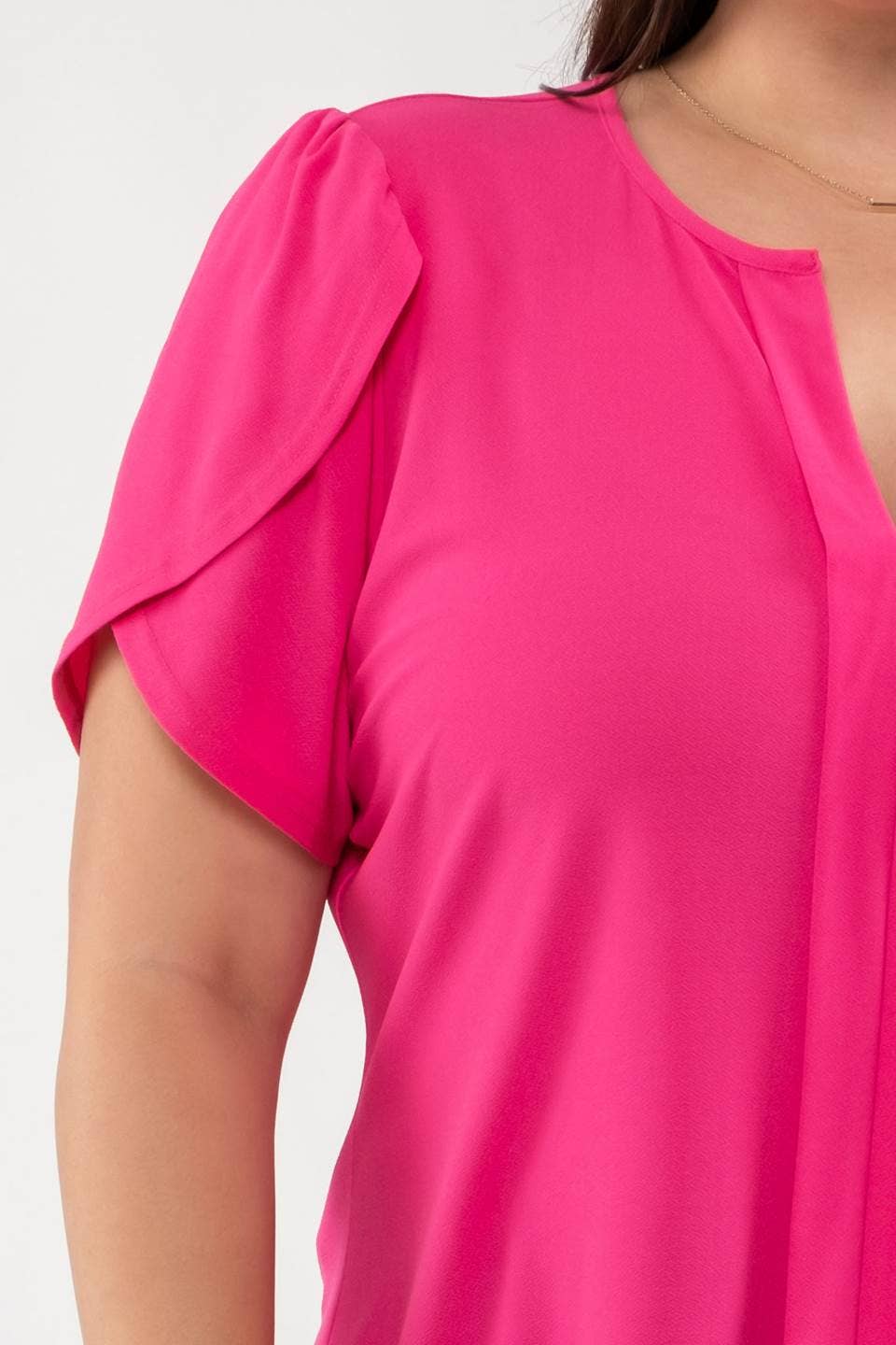 Plus Drape Sleeve Split Neck Top 