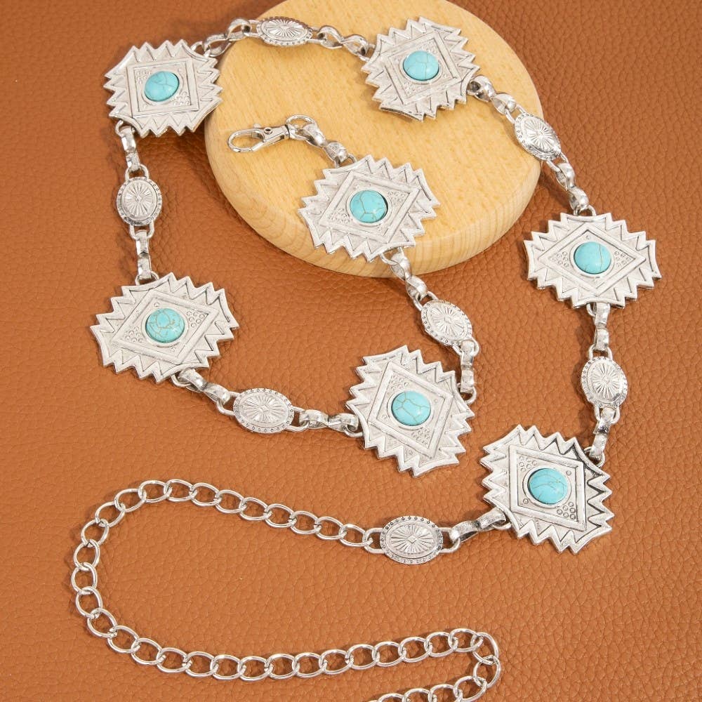 Diamond Shape Western Concho Chain Belt