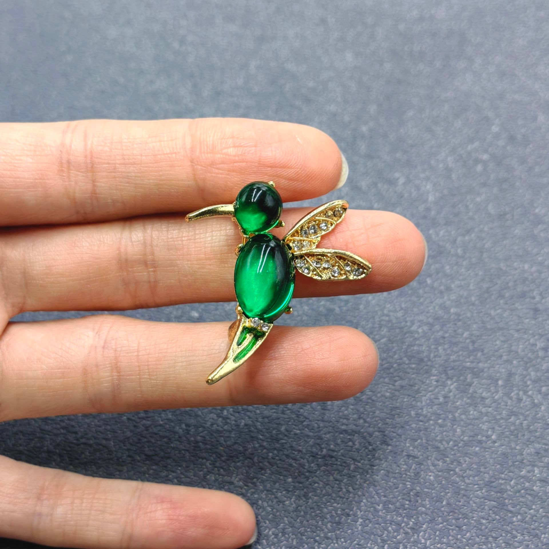 Emerald Hummingbird Crystal Brooch