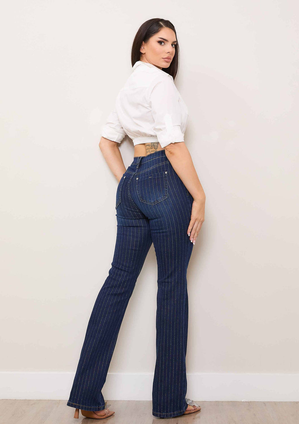 Metallic Stripe Bootcut Pants