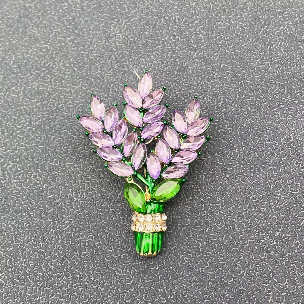 Jeweled Lavender Bouquet Brooch