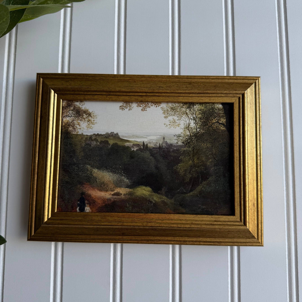 Vintage Style Church On a Hill Scenery Art Print Framed