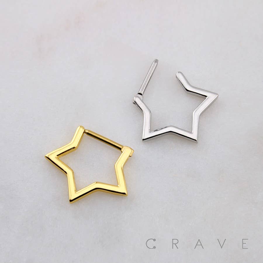 STAR SHAPED SEPTUM HINGED SEGMENT HOOP RING 316L SURGICAL ST: SS