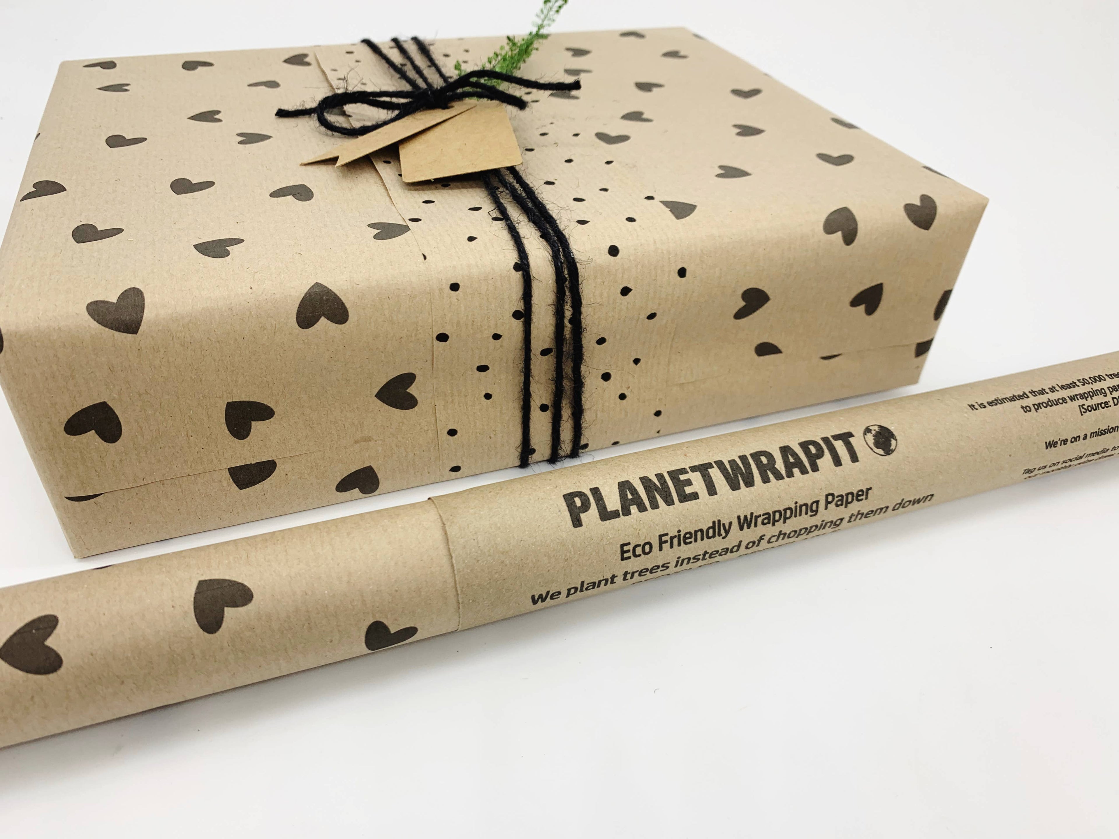 Black Hearts Recycled Eco Kraft Wrapping Paper