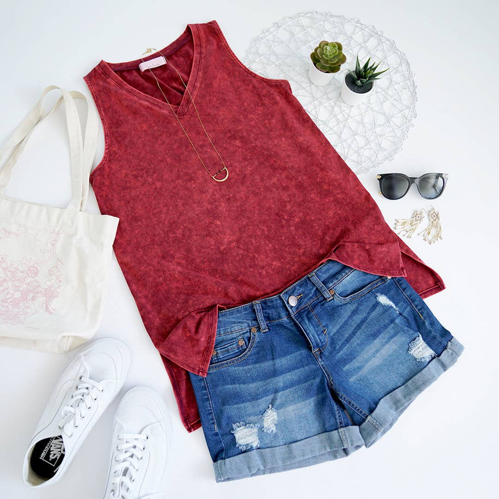 Mineral Wash Tank Top w/ side-slit Plus size