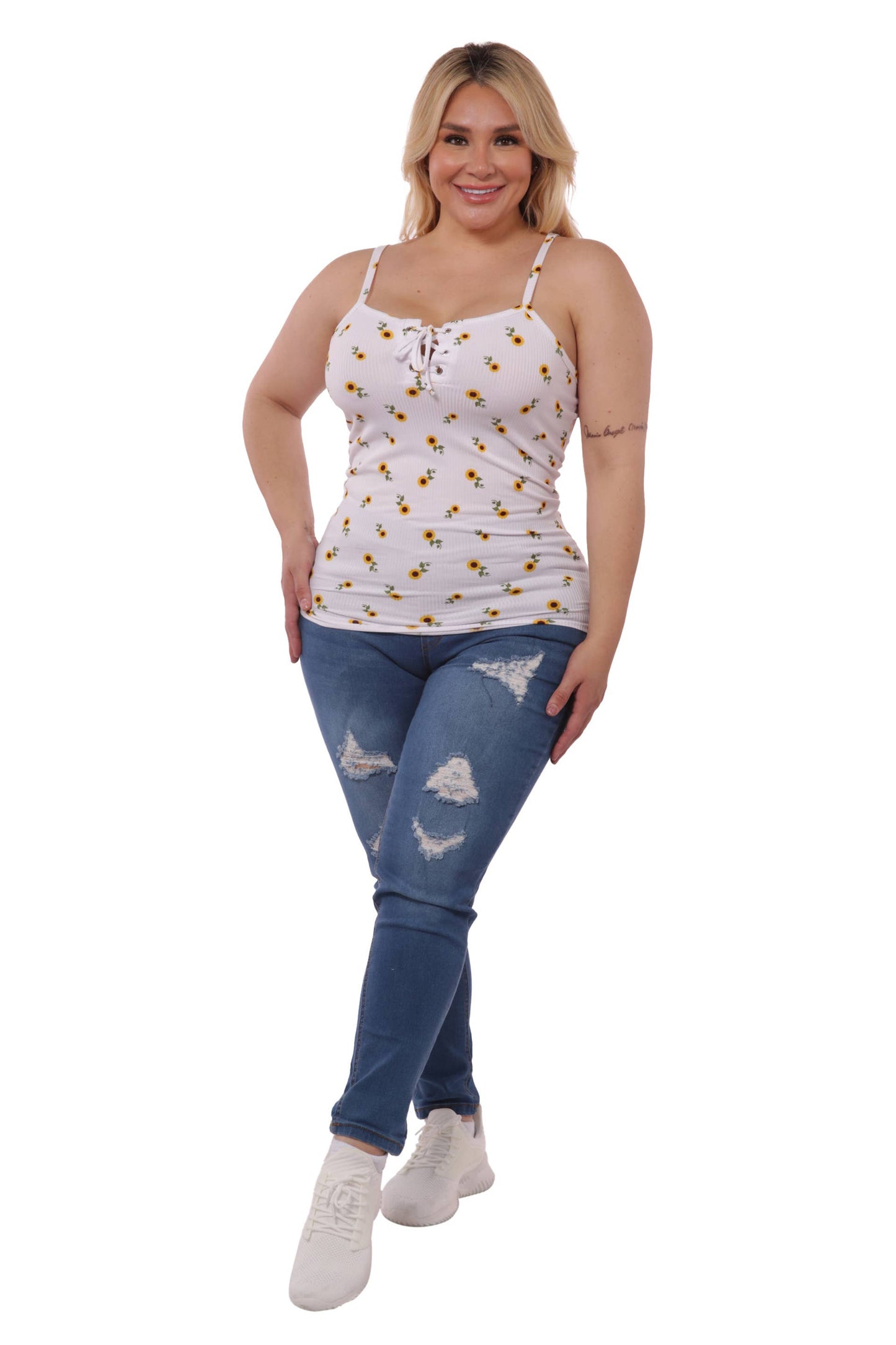 Plus Size Lace-Up Tank Tops white