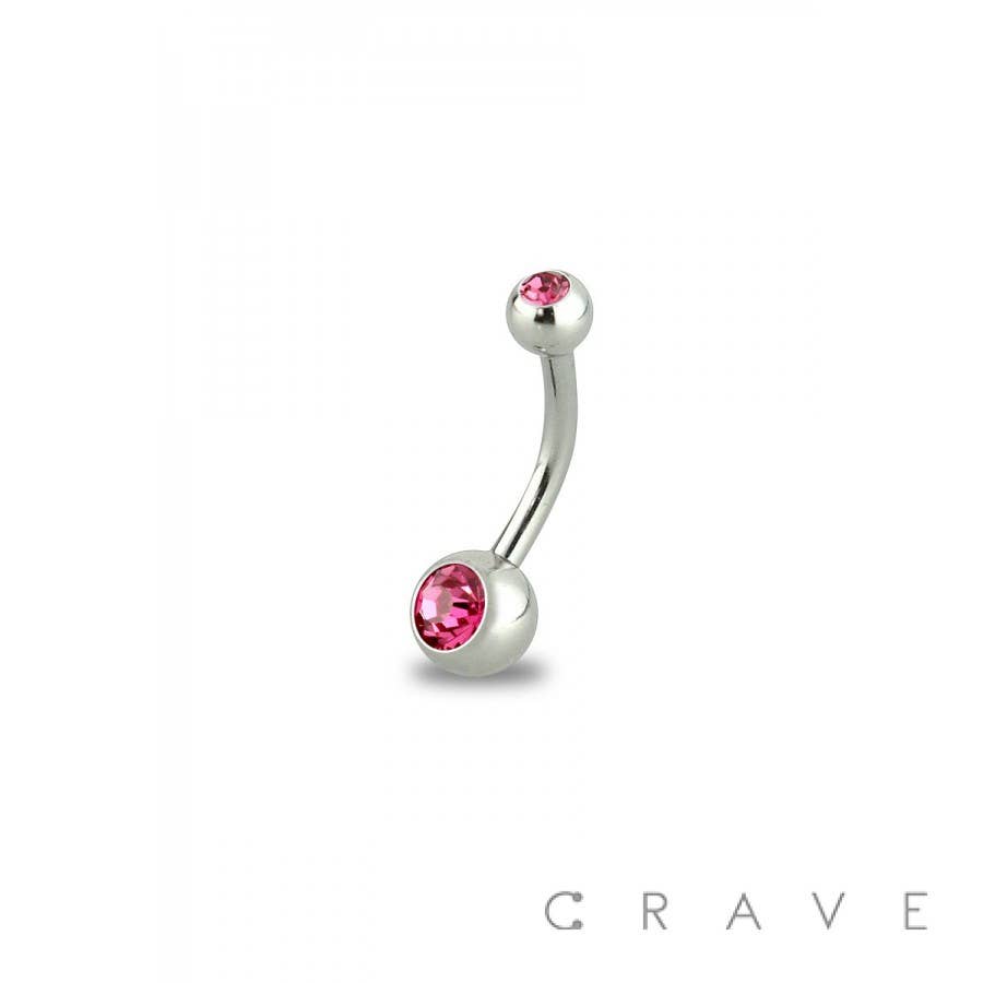 8MM Length Basic 316L Press Fit Double Gem Navel Ring