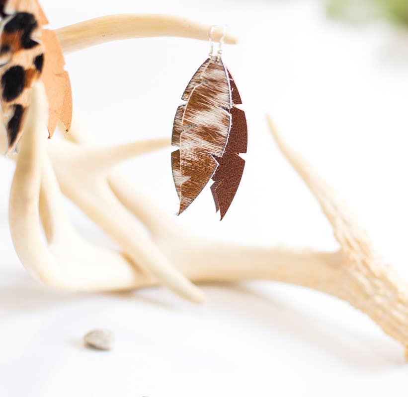 Dove Feather Earrings In Leather