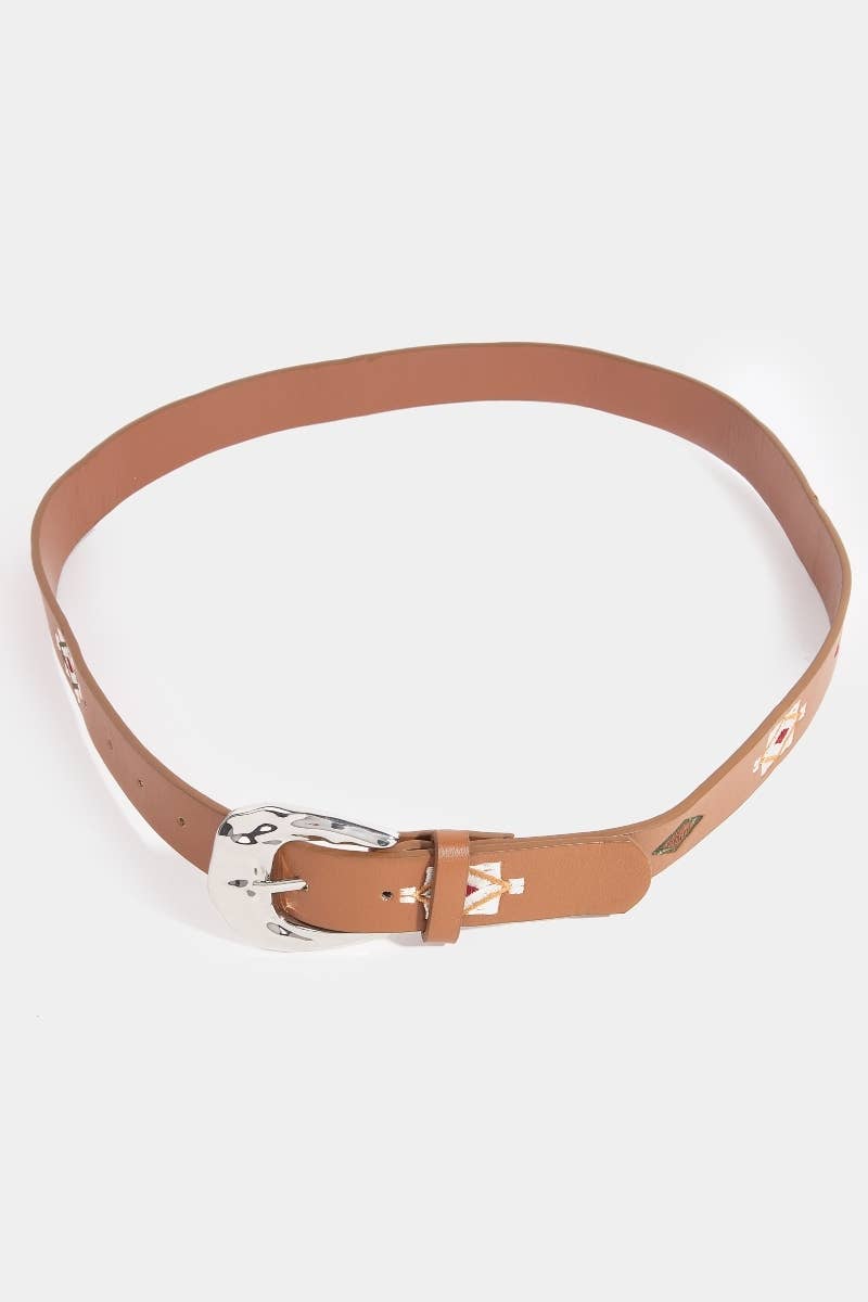 Boho Embroidered Pattern Vegan Leather Belt