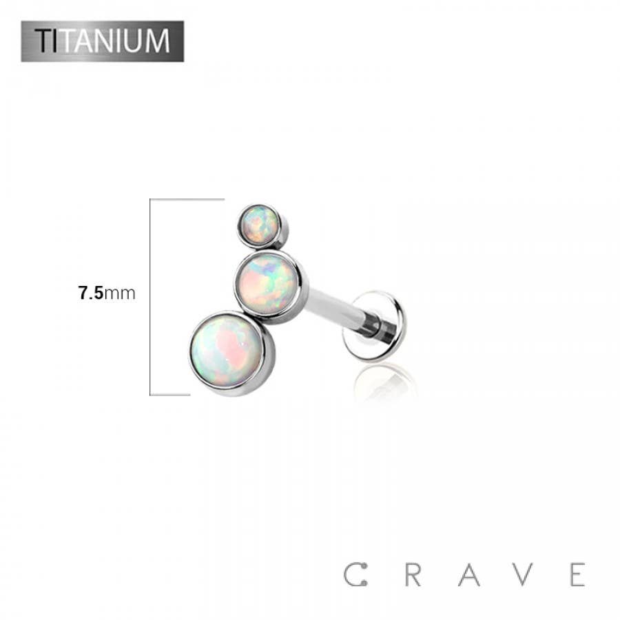 IMPLANT GRADE TITANIUM THREADLESS (PUSH IN) ROUND SYNTHETIC: GOLD/WHITE OPAL