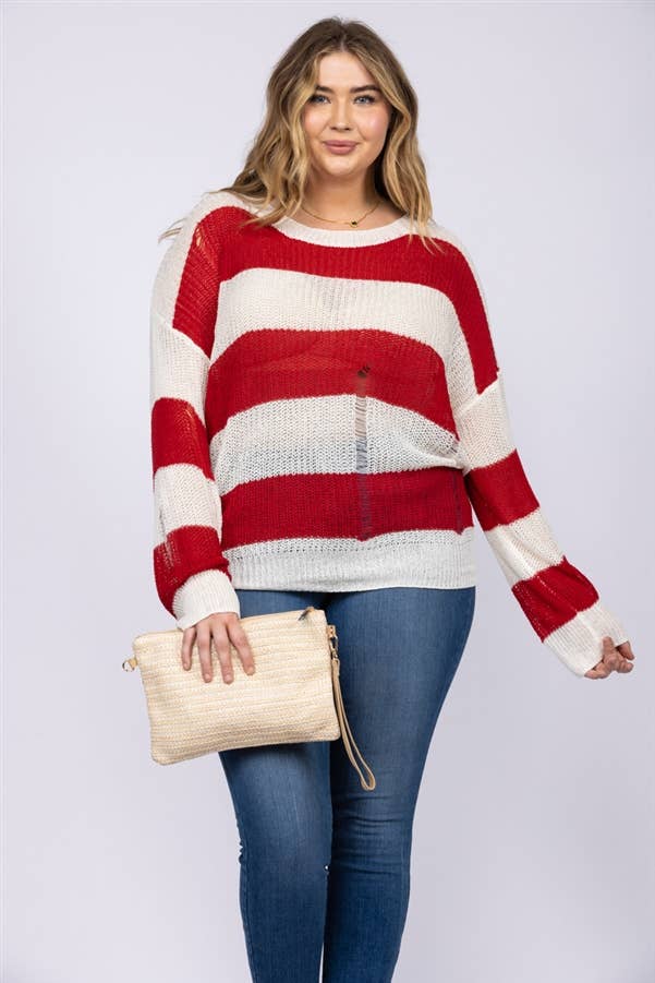 Destroyed Stitch Knit Pullover Plus Size Top