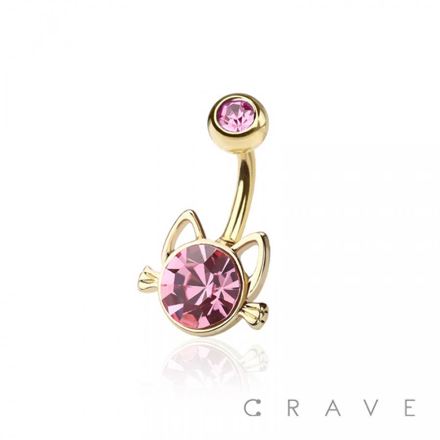 Kitty w/Gem 316L Surgical Steel Navel Belly Ring