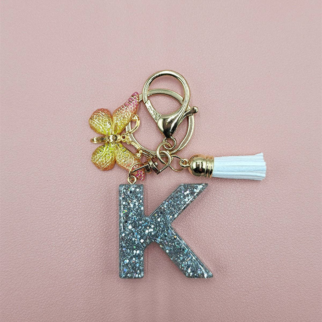 Silver Sequined Resin Letter Charm Keychains