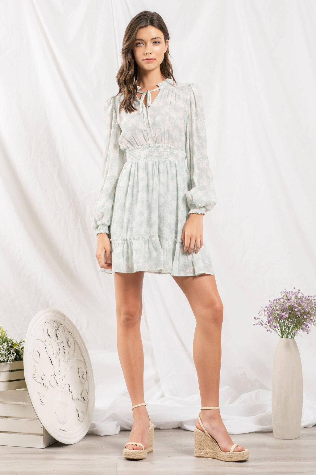 Empire Waist Long Sleeve Mini Dress 